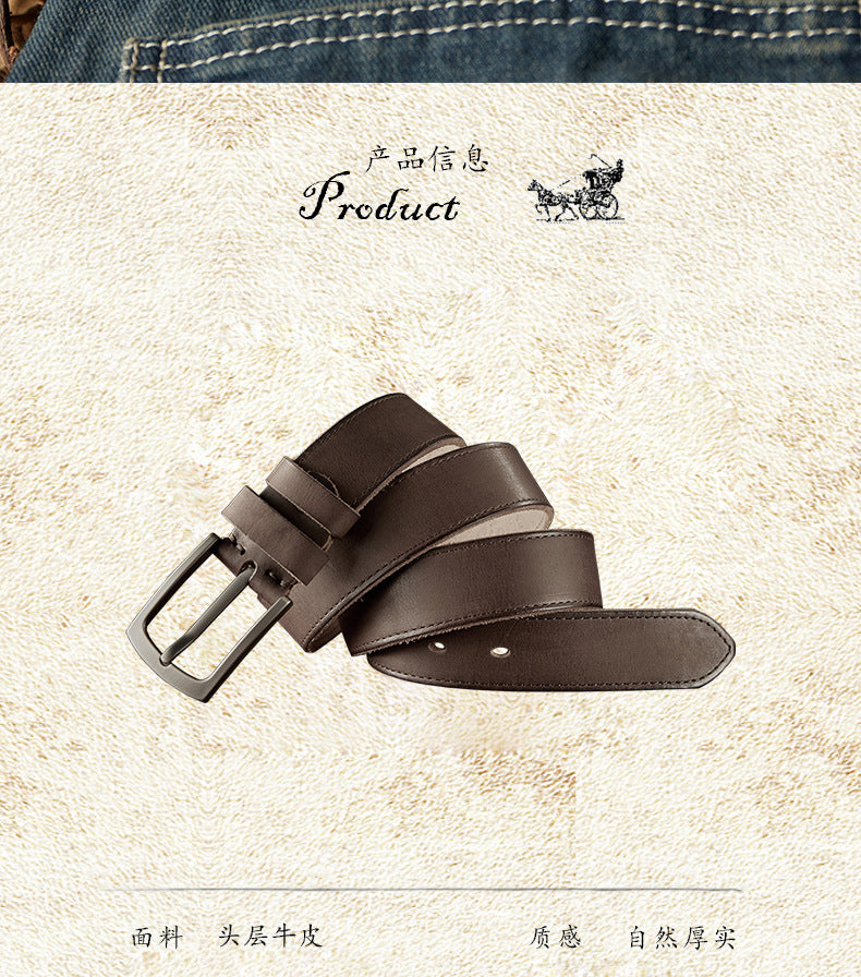 Men's Belt Handmade Genuine Cowhide Leather Needle Buckle Vintage Men's Belt 