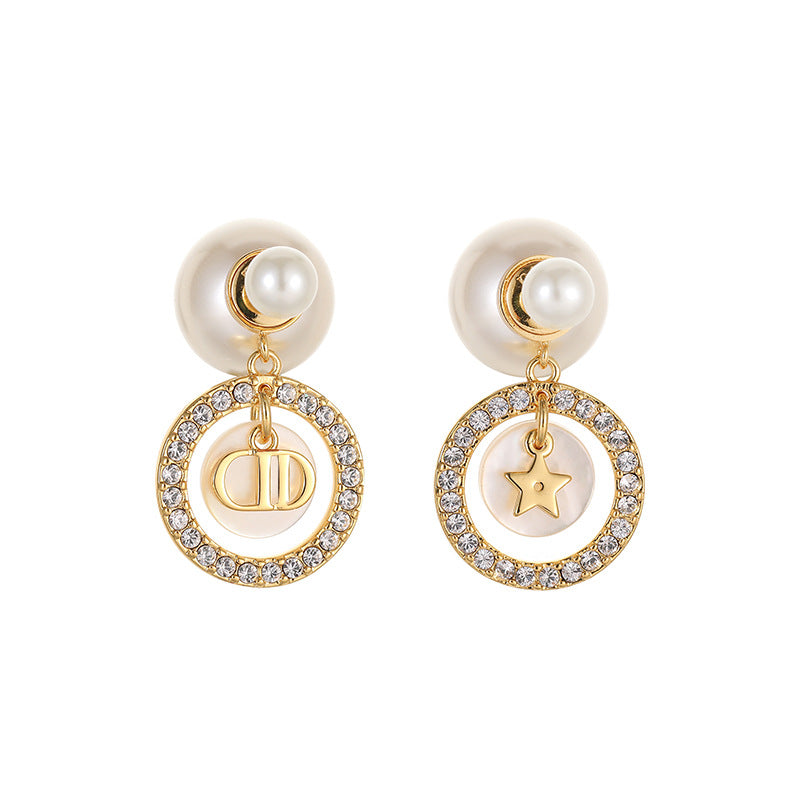 Earrings Large and Small Pearl Seashell Cubic Chassis Earrings That Disdain Luxury 