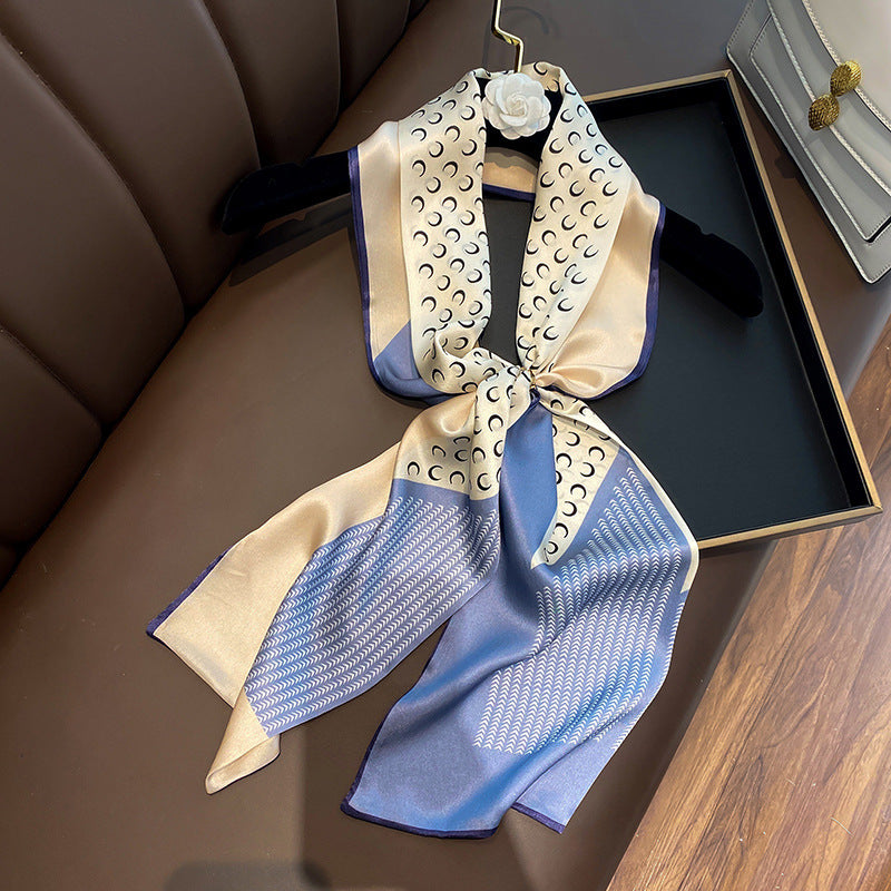 Silk scarf double print pattern tie long muffler woman ribbon temperament neckerchief