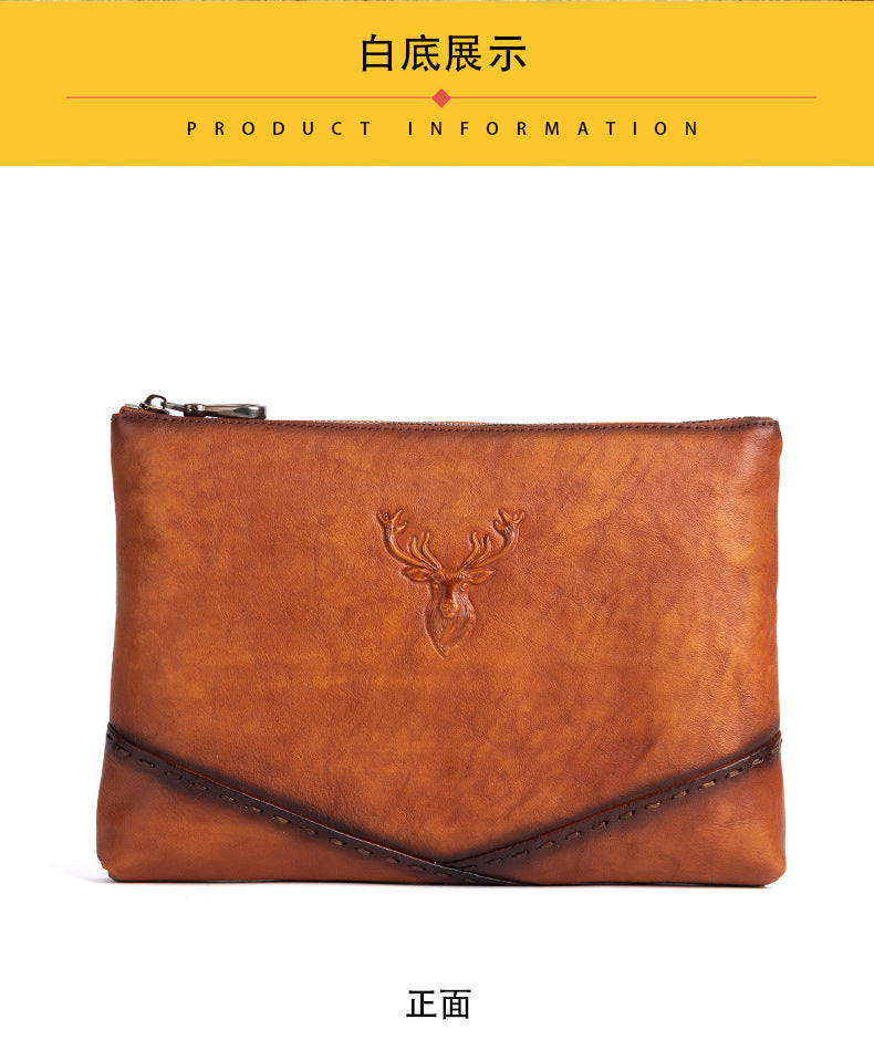 Men's Clutch Bag Genuine Cowhide Leather Casual Men's Handbag 