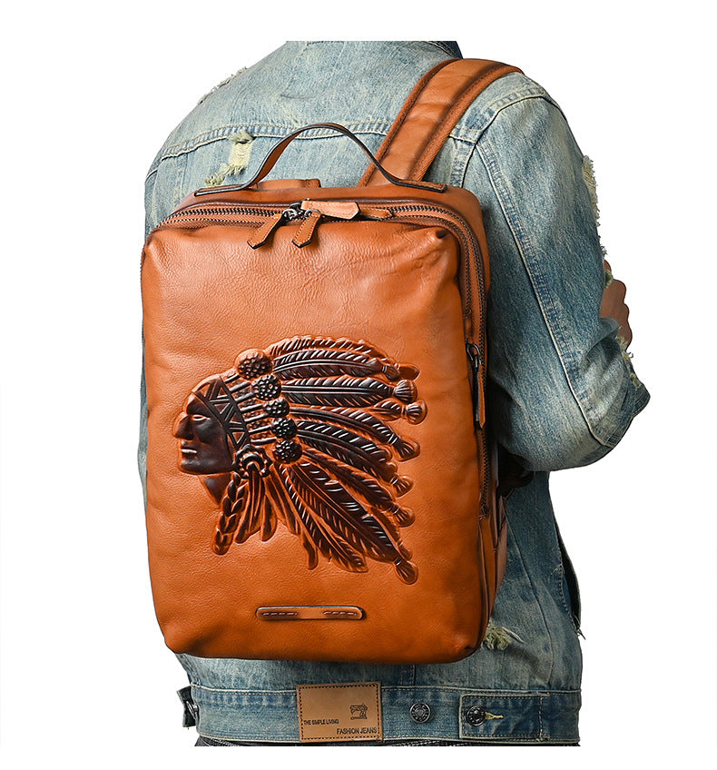 Men's backpack cowhide genuine leather retro fashion computer bag men's casual travel bag 