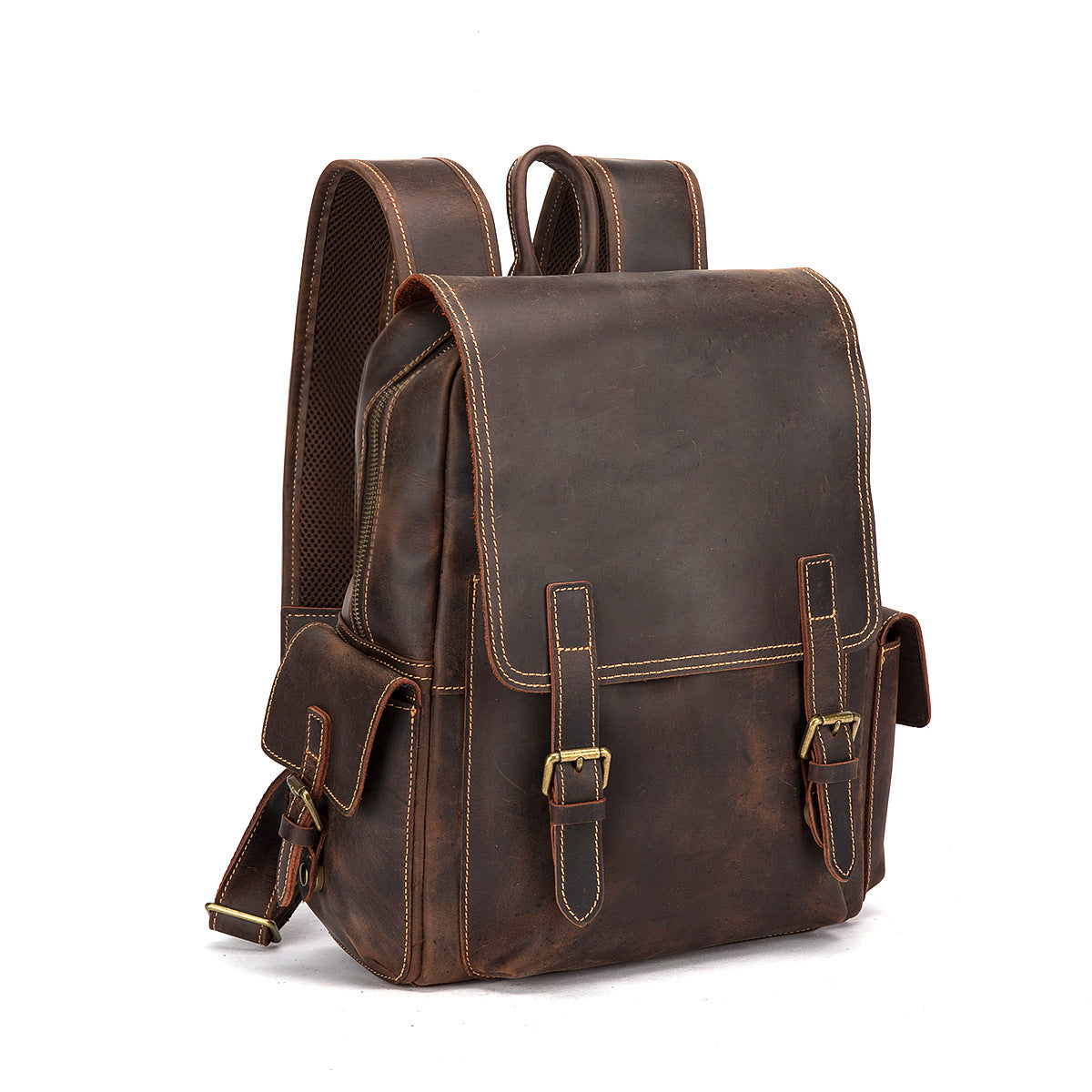 Men's Rucksack Genuine Cowhide Leather Retro Large Capacity Computer Bag for Men 