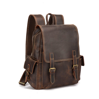 Men's Rucksack Genuine Cowhide Leather Retro Large Capacity Computer Bag for Men 