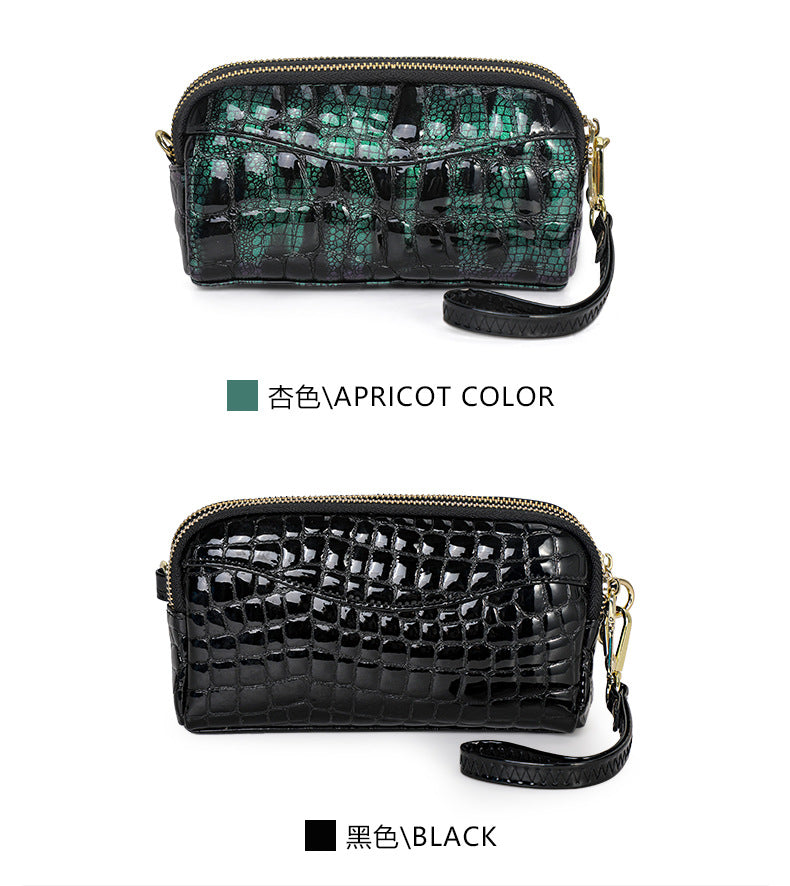 Ladies Handbag Genuine Leather Crocodile Pattern Clutch Bag Temperament Large Capacity Double Zipper Fashion Temperament Shoulder Bag.Pochette