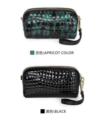 Ladies Handbag Genuine Leather Crocodile Pattern Clutch Bag Temperament Large Capacity Double Zipper Fashion Temperament Shoulder Bag.Pochette