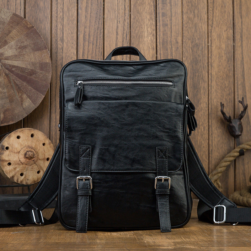 Men's backpack, original handmade cowhide genuine leather, simple casual computer bag, large capacity, travel bag 