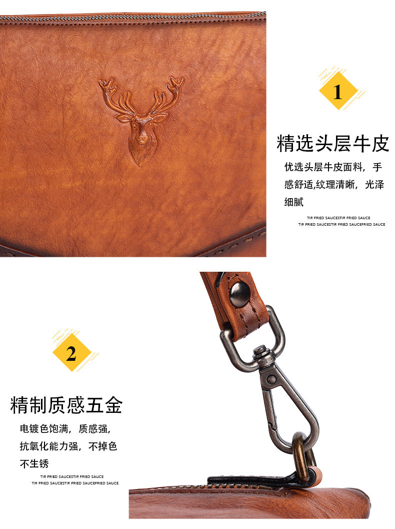 Men's Clutch Bag Genuine Cowhide Leather Casual Men's Handbag 