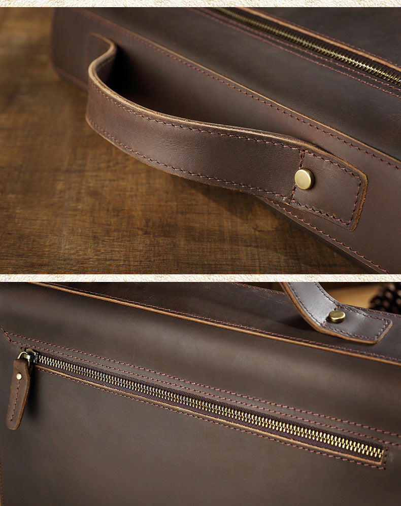 Men's Handbag Briefcase Handmade Cowhide Genuine Leather Retro Simple Messenger Bag Business Casual Men's Shoulder Bag Crossbody Bag 
