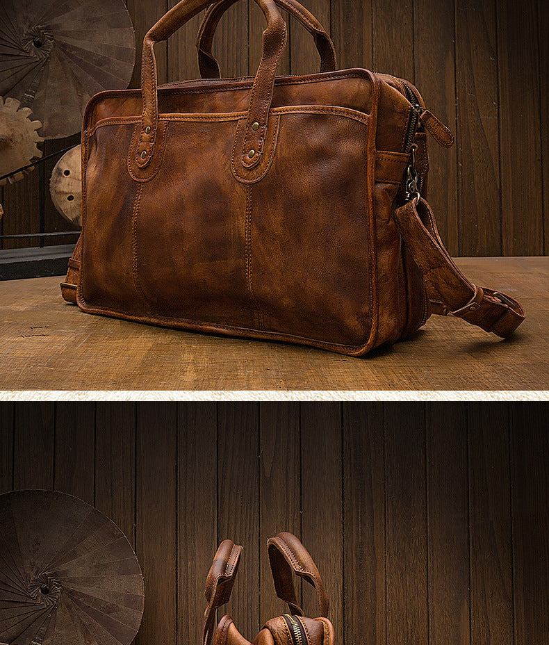 Men's handbag briefcase handmade cowhide retro travel bag crossbody shoulder bag computer bag handbag 