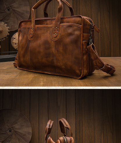 Men's handbag briefcase handmade cowhide retro travel bag crossbody shoulder bag computer bag handbag 