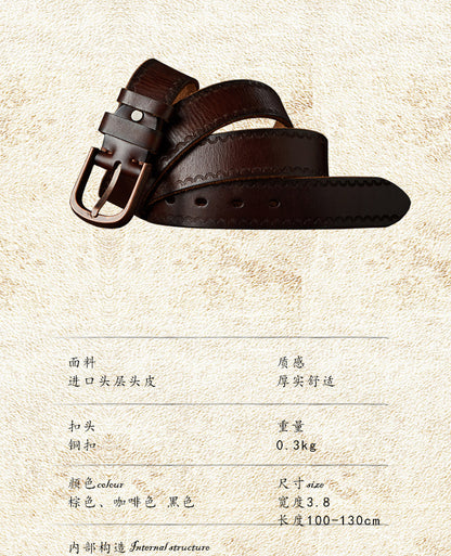 Men's belt handmade vintage cowhide genuine leather casual fashion needle buckle copper buckle belt 