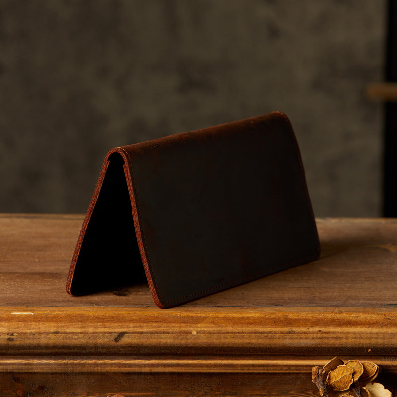 Men's long wallet, handmade, genuine cowhide leather, retro card holder, simple men's wallet handbag 