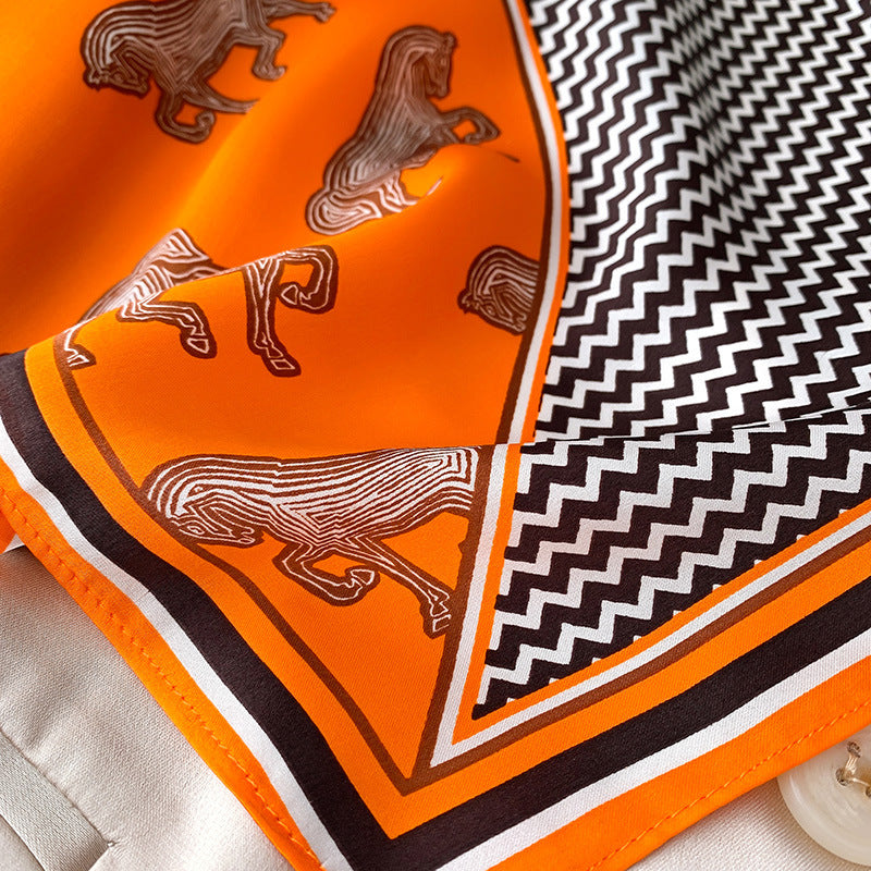 Silk Scarf Houndstooth Print Pattern Small Scarf Women Fashion Sheer Scarf Temperament