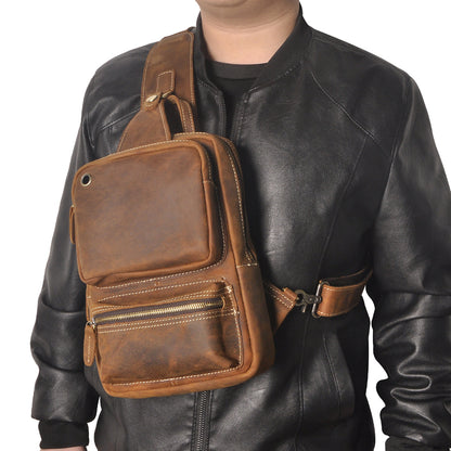Men's bust bag Genuine cowhide leather outdoor multipurpose crossbody bag for men 