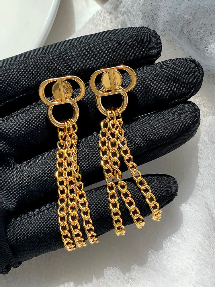 D CD Earrings Women Fringe Long Type Front and Back Two Piercing Earrings Women Fashion Earrings