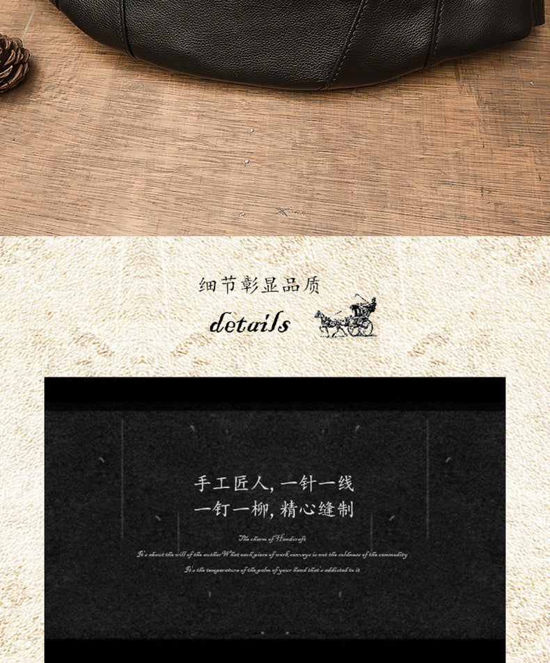 Men's Bust Bag Handmade Cowhide Genuine Leather Casual Mobile Phone Waist Pouch Sports Outdoor Personality Fashion Male Shoulder Bag Crossbody Bag 