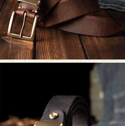 Men's Belt Genuine Cowhide Leather Casual Vintage Copper Needle Buckle Unique Men's Belt 