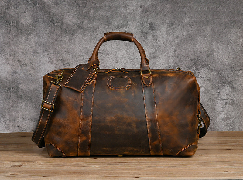 Men's Handbag Genuine Cowhide Luggage Bag Retro Casual Large Capacity Business Travel Bag for Men 