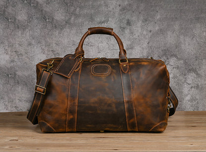 Men's Handbag Genuine Cowhide Luggage Bag Retro Casual Large Capacity Business Travel Bag for Men 