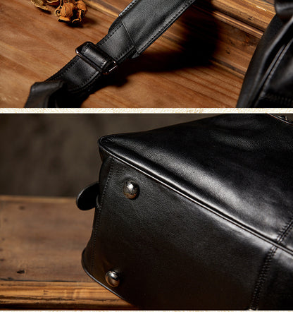 Men's travel bag, handmade genuine cowhide leather, large capacity handbag, business trip, short distance, luggage bag, men's shoulder bag, crossbody bag 