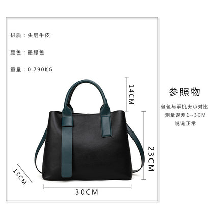 Cowhide women's bag large capacity handbag color matching temperament shoulder bag elegant handbag.bag