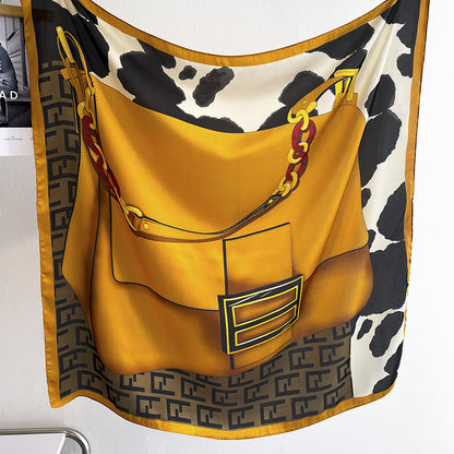 Scarf Feminine mother pattern print pattern Ribbon simulation silk big scarf that goes with anything