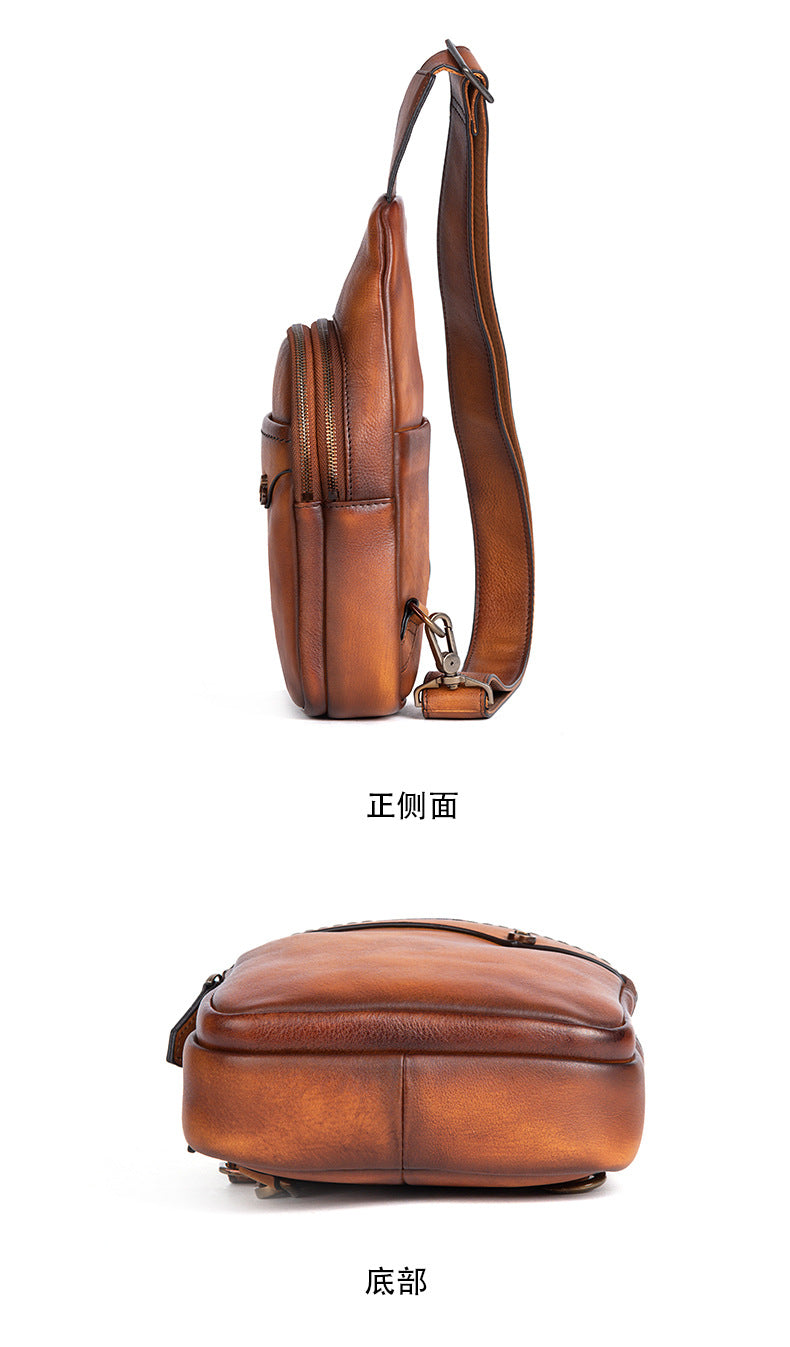 Men's bust bag genuine cowhide leather retro casual crossbody bag for men 