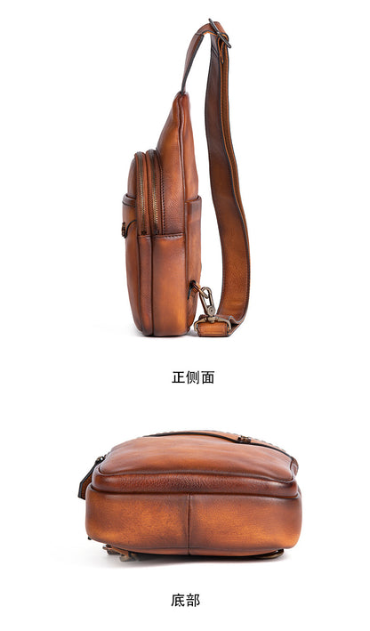 Men's bust bag genuine cowhide leather retro casual crossbody bag for men 