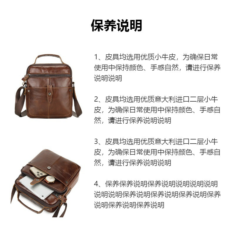 Men's Shoulder Bag Cowhide Casual Korean Fashion Crossbody Bag for Men 
