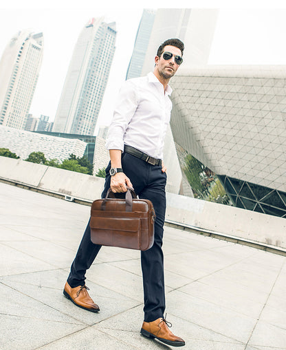 Men's Handbag Briefcase Cowhide Genuine Leather Retro Business Computer Bag for Men 