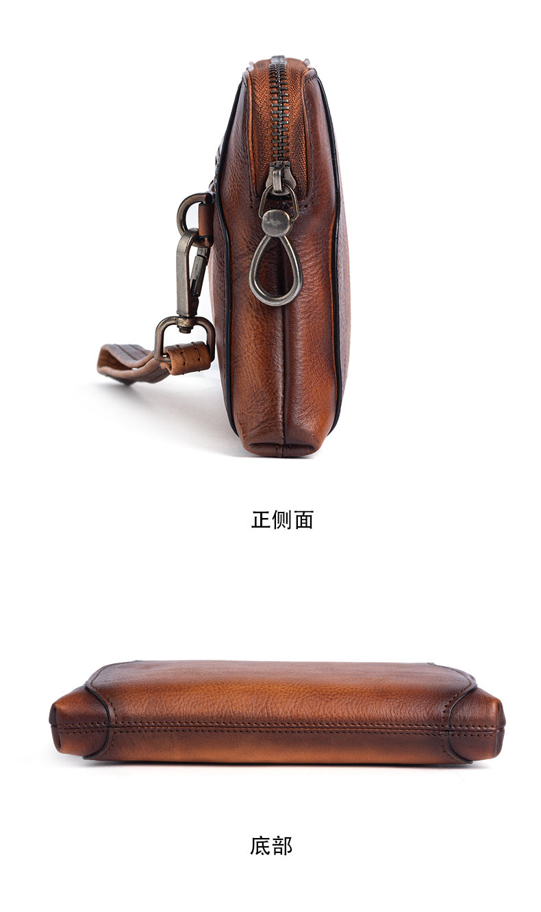 Men's Clutch Bag Genuine Cowhide Leather Retro Casual Men's Bag 