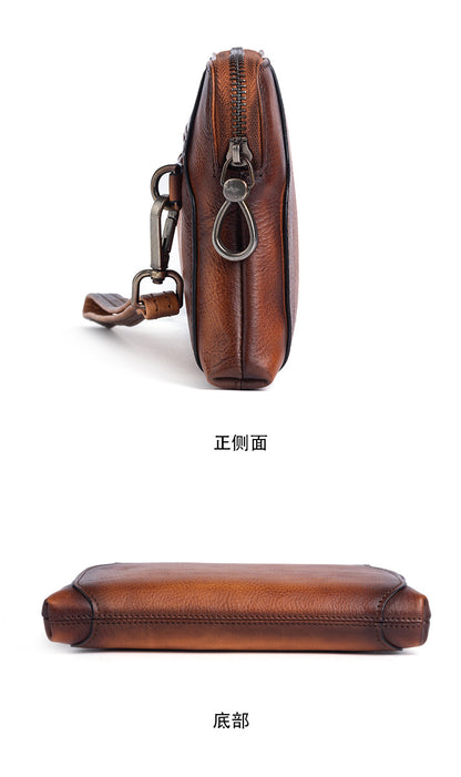 Men's Clutch Bag Genuine Cowhide Leather Retro Casual Men's Bag 