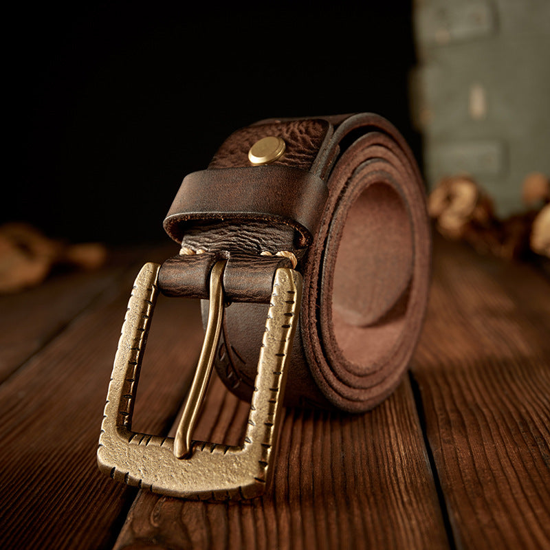 Men's Belt Handmade Vintage Genuine Cowhide Leather Needle Buckle Unique Fashion Casual Men's Belt 
