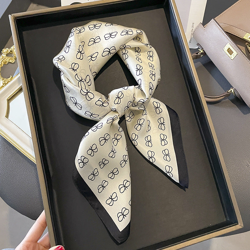 Silk Scarf Women Printed Pattern Scarf Elegant Stole Muffler Commuting Temperament Scarf 
