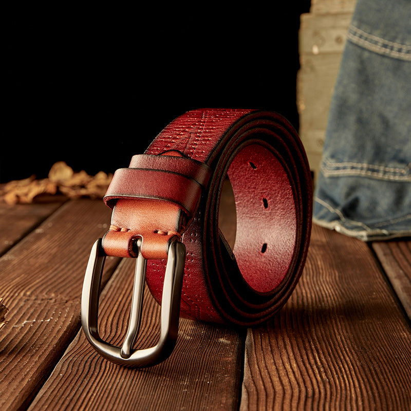 Men's Belt Handmade Cowhide Needle Buckle Korean Fashion Casual Retro Men's Belt 