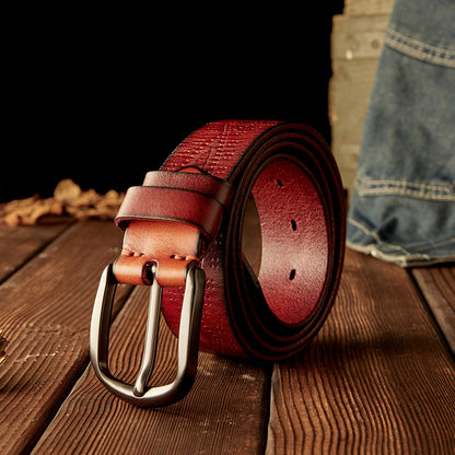 Men's Belt Handmade Cowhide Needle Buckle Korean Fashion Casual Retro Men's Belt 