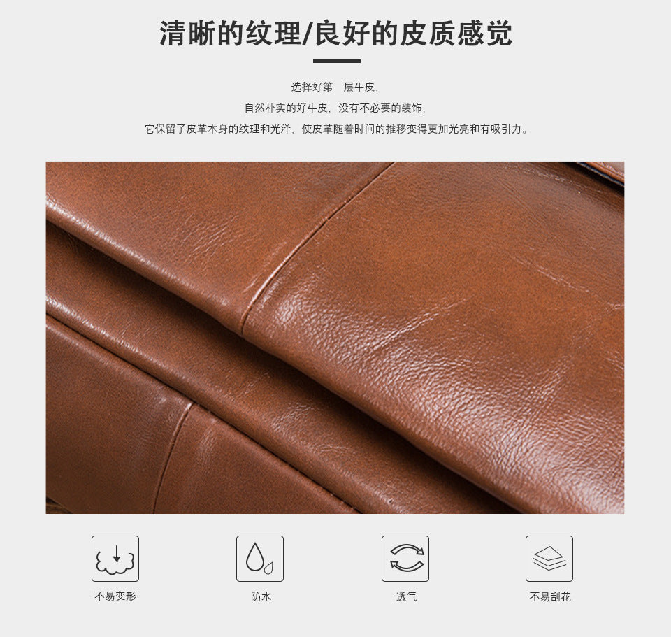 Men's Handbag Briefcase Cowhide Genuine Leather Retro Business Computer Bag for Men 