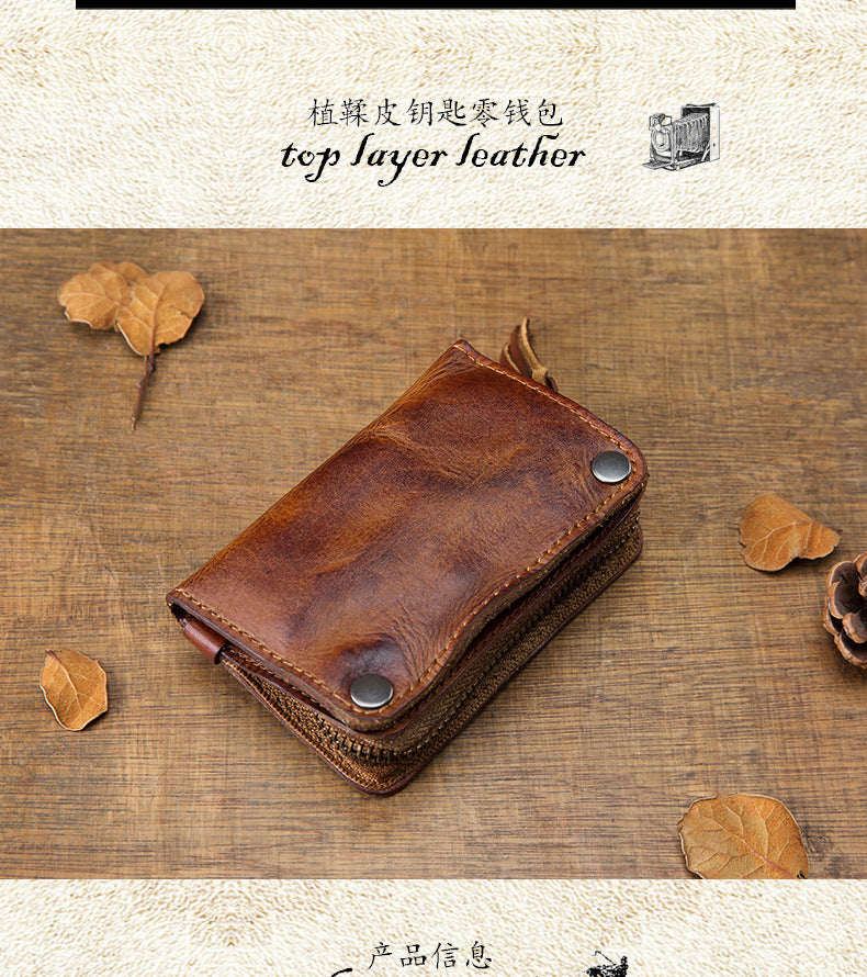 Men's wallet, genuine cowhide leather, key chain, coin purse, zipper, multi-function, large capacity, card bag for men 