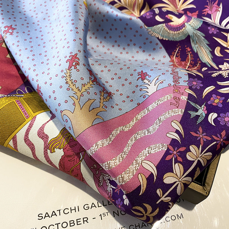 Silk scarf thin printed pattern color matching binder high quality temperament neckerchief 