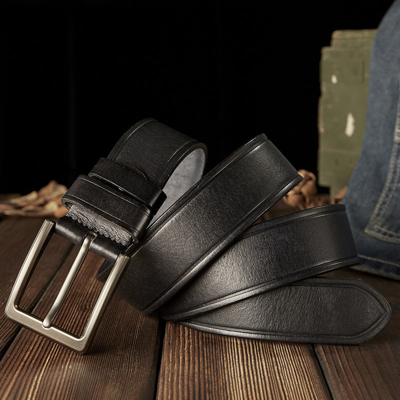 Men's Belt Handmade Cowhide Genuine Leather Retro Simple Casual Fashion Stainless Steel Needle Buckle Men's Belt 
