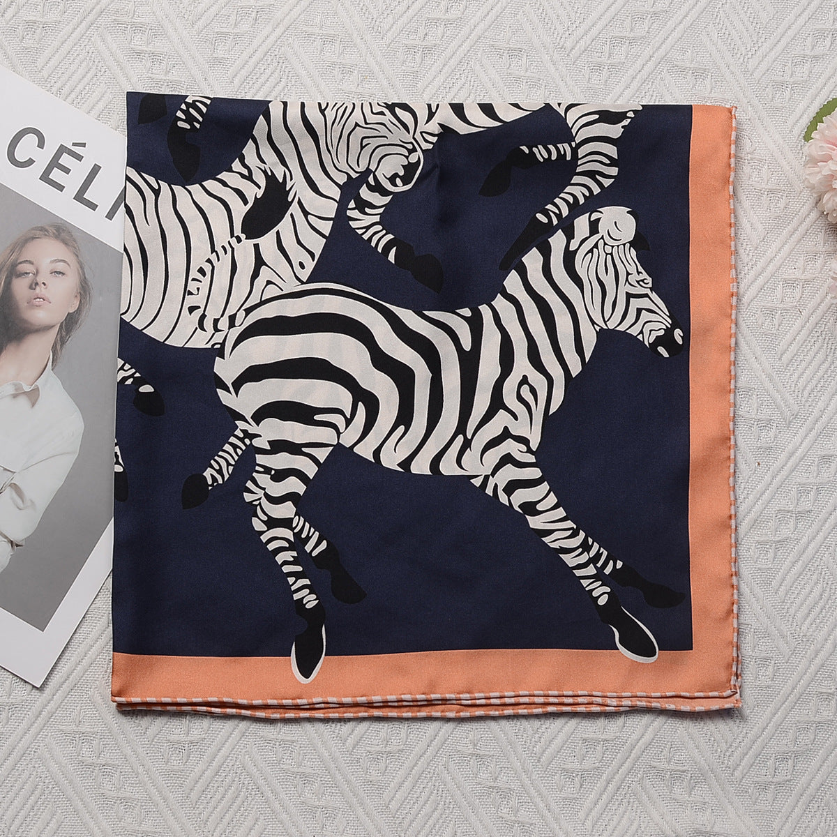 Silk scarf French retro print pattern neckerchief Temperament scarf that goes with anything