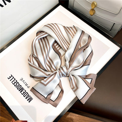 Silk scarf simple temperament vertical striped silk scarf women elongated fashion neck guard scarf