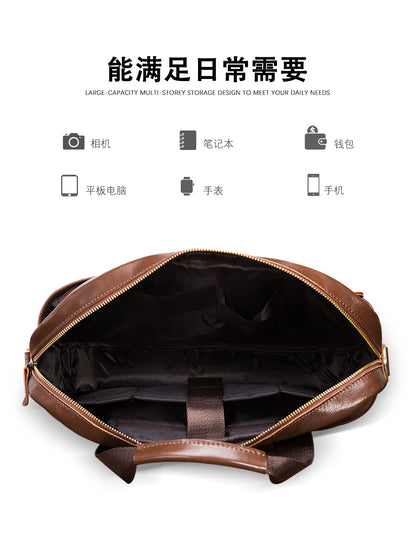 Men's Handbag Briefcase Cowhide Genuine Leather Retro Business Computer Bag for Men 