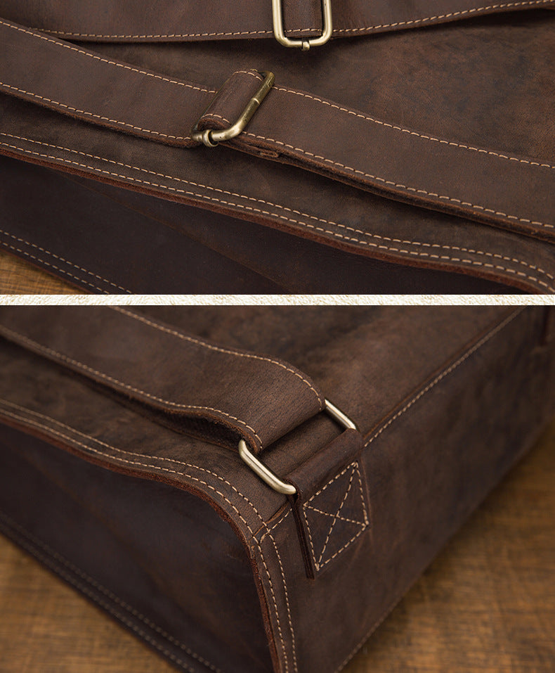 Men's Rucksack Cowhide Genuine Leather Handmade Unique Fashion Casual Travel Bag Computer Bag 