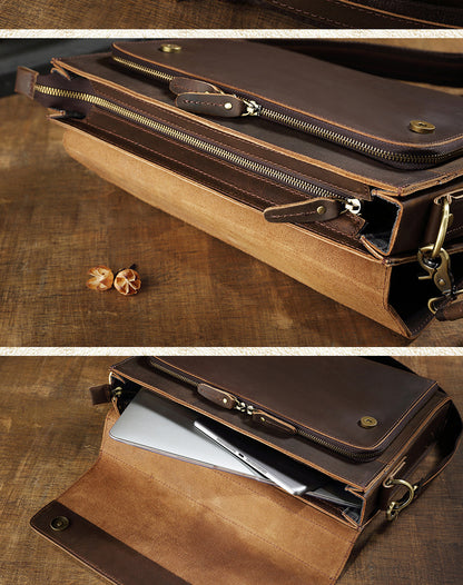 Men's Handbag Briefcase Handmade Cowhide Genuine Leather Retro Simple Messenger Bag Business Casual Men's Shoulder Bag Crossbody Bag 