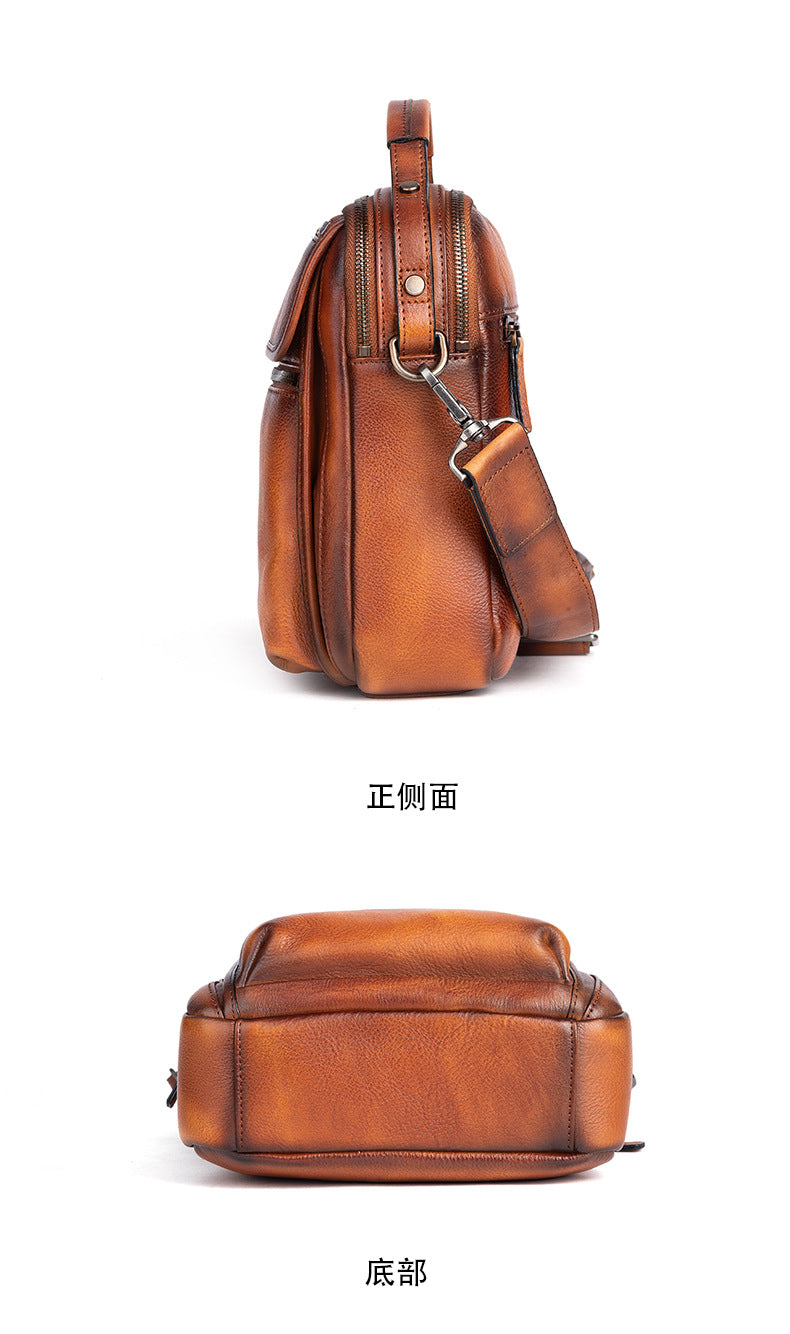 Men's Shoulder Bag Genuine Cowhide Leather Retro Casual Male Crossbody Bag 