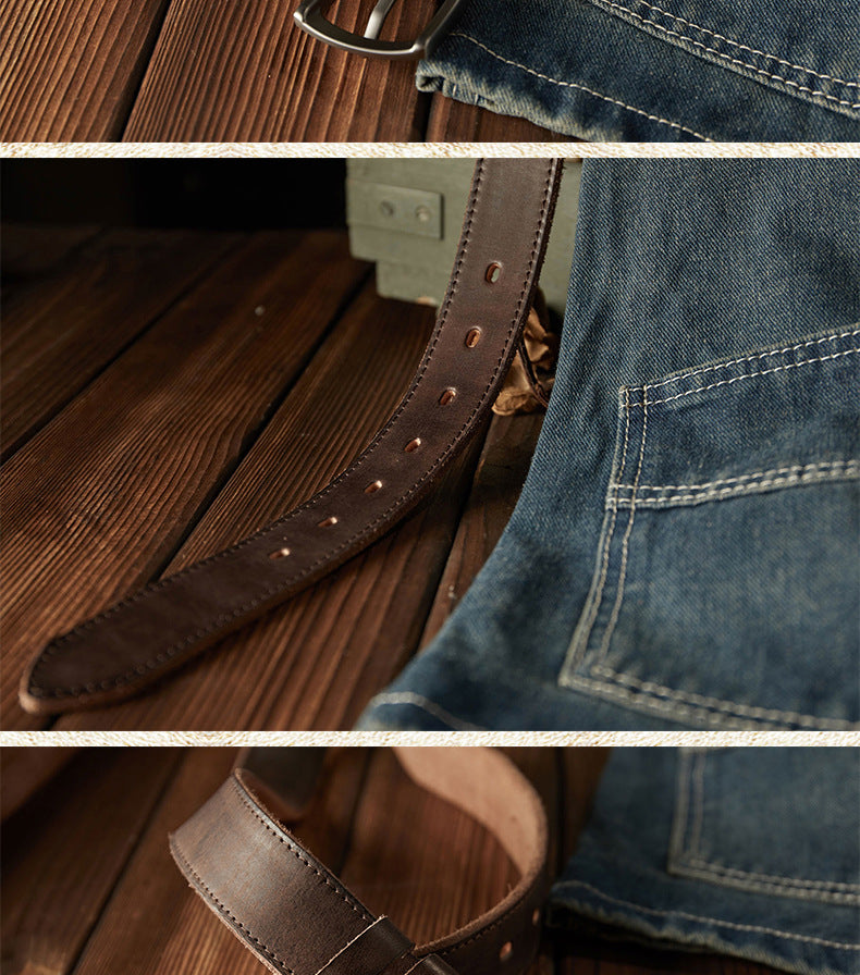 Men's Belt Handmade Genuine Cowhide Leather Needle Buckle Vintage Men's Belt 