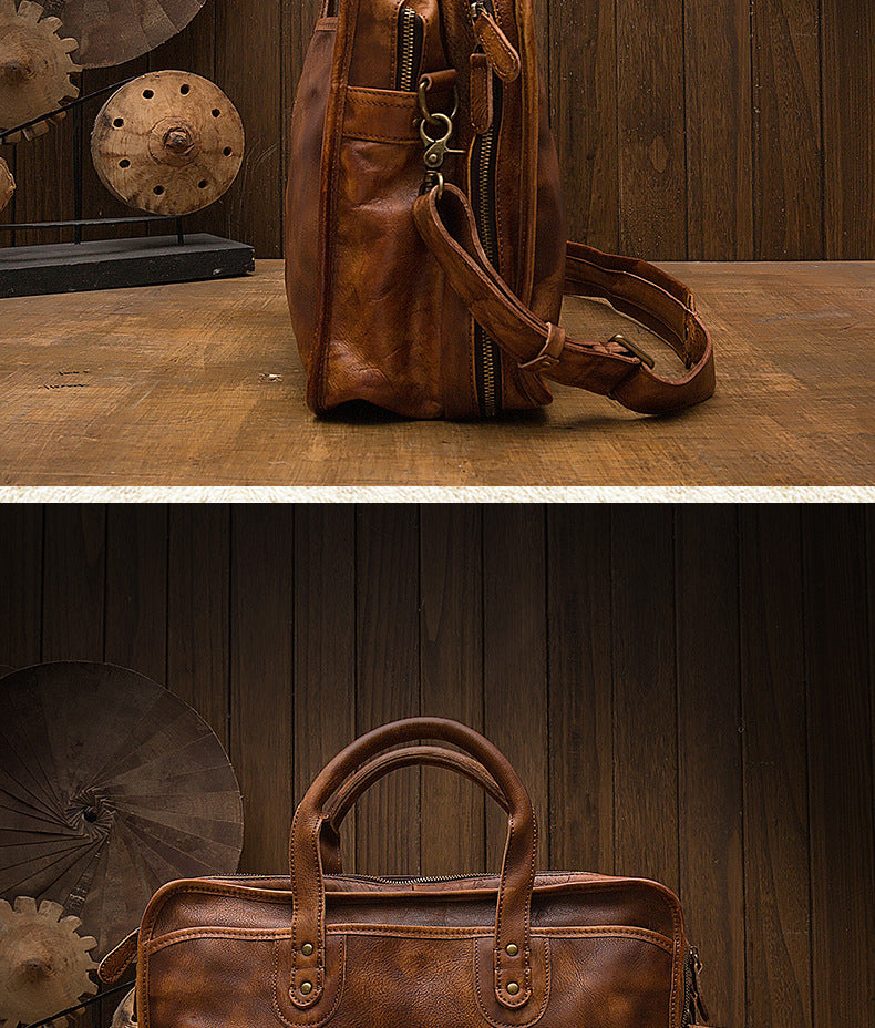 Men's handbag briefcase handmade cowhide retro travel bag crossbody shoulder bag computer bag handbag 