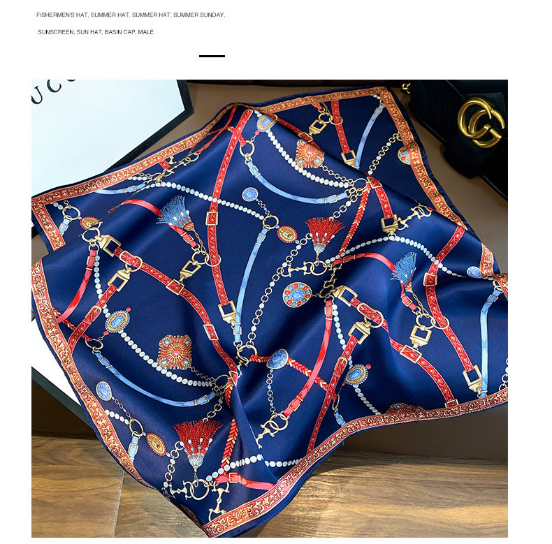 Silk Scarf Retro Chain Print Pattern Small Scarf Women's Thin Scarf Fashionable Decoration Neckerchief