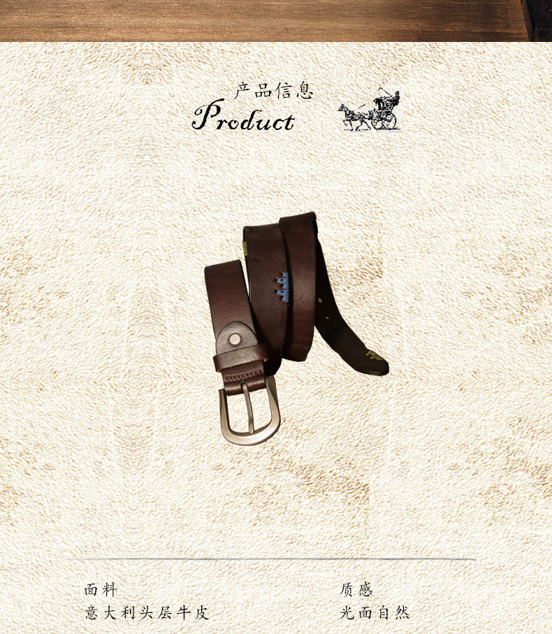 Men's Belt Handmade Genuine Cowhide Leather Fashion Needle Buckle Men's Belt 